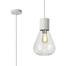 Odeyscene 23cm Pendant With Narrow Glass, 1 x E27, Satin White/Clear/Clear Twisted Cable