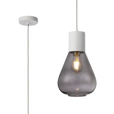Odeyscene 23cm Pendant With Narrow Glass, 1 x E27, Satin White/Inky Black/Clear Twisted Cable