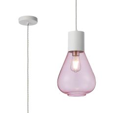 Odeyscene 23cm Pendant With Narrow Glass, 1 x E27, Satin White/Pink/Clear Twisted Cable