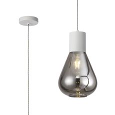 Odeyscene 23cm Pendant With Narrow Glass, 1 x E27, Satin White/Smoke/Clear Twisted Cable