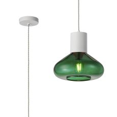Odeyscene 31cm Pendant With Wide Glass, 1 x E27, Satin White/Bottle Green/Clear Twisted Cable