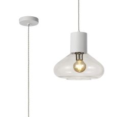 Odeyscene 31cm Pendant With Wide Glass, 1 x E27, Satin White/Clear/Clear Twisted Cable