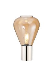 Odeyscene Table Lamp With Narrow Glass, 1 x E27, Polished Nickel/Amber/Dark Grey Braided Cable