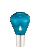 Odeyscene Table Lamp With Narrow Glass, 1 x E27, Polished Nickel/Teal Blue/Dark Grey Braided Cable
