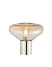 Odeyscene Table Lamp With Wide Glass, 1 x E27, Polished Nickel/Amber/Dark Grey Braided Cable