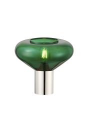 Odeyscene Table Lamp With Wide Glass, 1 x E27, Polished Nickel/Bottle Green/Dark Grey Braided Cable