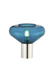 Odeyscene Table Lamp With Wide Glass, 1 x E27, Polished Nickel/Teal Blue/Dark Grey Braided Cable