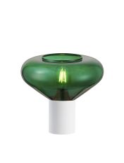 Odeyscene Table Lamp With Wide Glass, 1 x E27, Satin White/Bottle Green/Clear PVC Cable