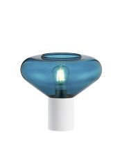 Odeyscene Table Lamp With Wide Glass, 1 x E27, Satin White/Teal Blue/Clear PVC Cable