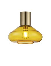 Odeyscene 31cm Ceiling Light With Wide Glass, 1 x E27, Antique Brass/Yellow
