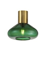 Odeyscene 31cm Ceiling Light With Wide Glass, 1 x E27, Aged Brass/Bottle Green