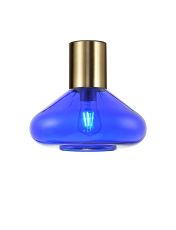 Odeyscene 31cm Ceiling Light With Wide Glass, 1 x E27, Aged Brass/Blue Ink