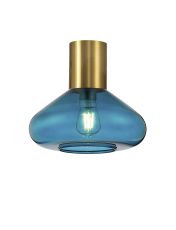 Odeyscene 31cm Ceiling Light With Wide Glass, 1 x E27, Aged Brass/Teal Blue