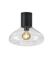 Odeyscene 31cm Ceiling Light With Wide Glass, 1 x E27, Satin Black/Clear