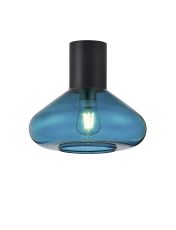 Odeyscene 31cm Ceiling Light With Wide Glass, 1 x E27, Satin Black/Teal Blue