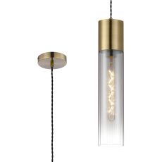 Luce 12cm Pendant With Tubular Glass, 1 x E27, Antique Brass/Smoke Fade/Black Braided Twisted Cable