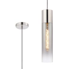 Luce 12cm Pendant With Tubular Glass, 1 x E27, Polished Nickel/Smoke Fade/Dark Grey Braided Cable