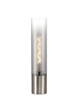 Luce Table Lamp With Tubular Glass, 1 x E27, Satin Nickel/Smoke Fade/Clear PVC Cable