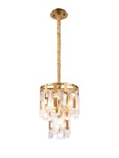 Alban 30cm 2 Tier Round Pendant, 5 x E14, Matt Gold/Clear Glass