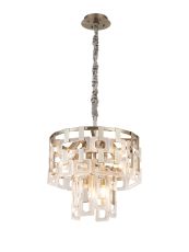 Alban 41cm 2 Tier Round Pendant, 7 x E14, Satin Nickel/Clear Glass