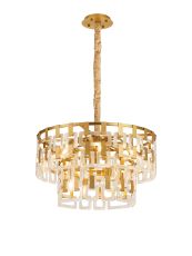 Alban 63cm 2 Tier Round Pendant, 8 + 4 x E14, Matt Gold/Clear Glass, Item Weight: 17kg