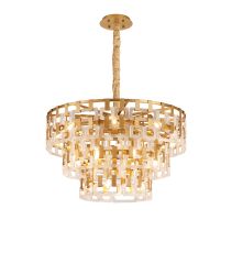 Alban 83cm 3 Tier Round Pendant,8+8+4 x E14, Matt Gold/Clear Glass, Item Weight: 31kg