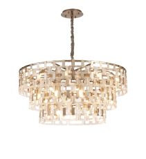 Alban 100cm 3 Tier Round Pendant, 10+10+5 x E14, Satin Nickel/Clear Glass, Item Weight: 43kg