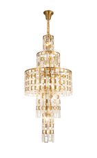 Alban 85cm Round Tall Pendant, 33 x E14, Matt Gold/Clear Glass Item Weight: 51kg