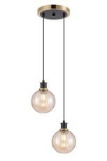 Jestero 20cm 2 Light Pendant, E14 With 15cm Round Segment Glass Shades, Brass, Amber Plated & Satin Black