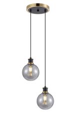 Jestero 20cm 2 Light Pendant, E14 With 15cm Round Segment Glass Shades, Brass, Smoke Plated & Satin Black