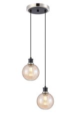 Jestero 20cm 2 Light Pendant, E14 With 15cm Round Segment Glass Shades, Satin Nickel, Amber Plated & Satin Black
