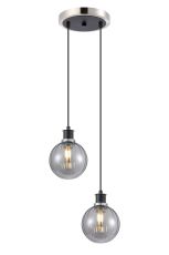 Jestero 20cm 2 Light Pendant, E14 With 15cm Round Segment Glass Shades, Satin Nickel, Smoke Plated & Satin Black