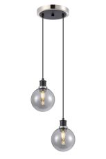Jestero 20cm 2 Light Pendant, E14 With 15cm Round Glass Shades, Satin Nickel, Smoke Plated & Satin Black