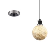 Jestero 1.3m Pendant, 1 Light E14 With 15cm Round Light Grey Marble Effect Glass Shade, Satin Nickel & Satin Black Framework