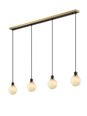 Jestero 1.3m Linear Pendant, 4 Light E14 With 15cm Round Dark Beige Marble Effect Glass Shade, Brass & Satin Black Framework