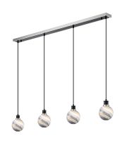 Jestero 1.3m Linear Pendant, 4 Light E14 With 15cm Round Dark Blue Marble Effect Glass Shade, Satin Nickel & Satin Black Framework