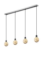 Jestero 1.3m Linear Pendant, 4 Light E14 With 15cm Round Light Grey Marble Effect Glass Shade, Satin Nickel & Satin Black Framework
