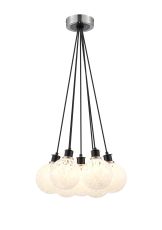 Jestero 45cm Round Cluster Pendant, 7 Light E14 With 15cm Round Speckled Glass Shade, Satin Nickel, White & Satin Black