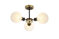 Jestero 53cm Semi Ceiling, 3 Light E14 With 15cm Round Speckled Glass Shade, Brass, White & Satin Black