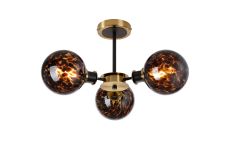 Jestero 53cm Semi Ceiling, 3 Light E14 With 15cm Round Brown & Amber Tortoise Shell Glass Shade, Brass & Satin Black