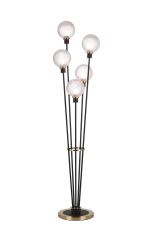 Jestero Floor Lamp, 5 Light E14, With 15cm Round Dimpled Glass Shade Brass, Clear, Satin Black