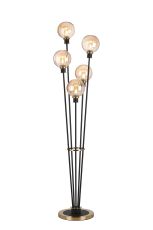 Jestero Floor Lamp, 5 Light E14, With 15cm Round Segment Glass Shade Brass, Amber Plated, Satin Black