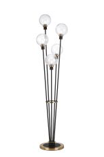 Jestero Floor Lamp, 5 Light E14, With 15cm Round Segment Glass Shade Brass, Clear, Satin Black