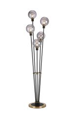 Jestero Floor Lamp, 5 Light E14, With 15cm Round Segment Glass Shade Brass, Smoke Plated, Satin Black