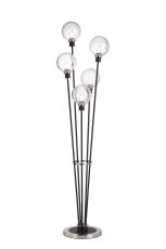 Jestero Floor Lamp, 5 Light E14, With 15cm Round Crackled Glass Shade Satin Nickel, Clear, Satin Black