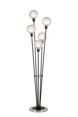 Jestero Floor Lamp, 5 Light E14, With 15cm Round Textured Diamond Pattern Glass Shade Satin Nickel, Clear, Satin Black