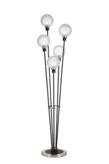 Jestero Floor Lamp, 5 Light E14, With 15cm Round Dimpled Glass Shade Satin Nickel, Clear, Satin Black