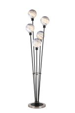 Jestero Floor Lamp, 5 Light E14, With 15cm Round Dark Blue Marble Effect Glass Shade Satin Nickel & Satin Black