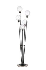 Jestero Floor Lamp, 5 Light E14, With 15cm Round Segment Glass Shade Satin Nickel, Clear, Satin Black