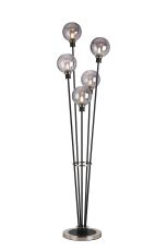 Jestero Floor Lamp, 5 Light E14, With 15cm Round Segment Glass Shade Satin Nickel, Smoke Plated, Satin Black
